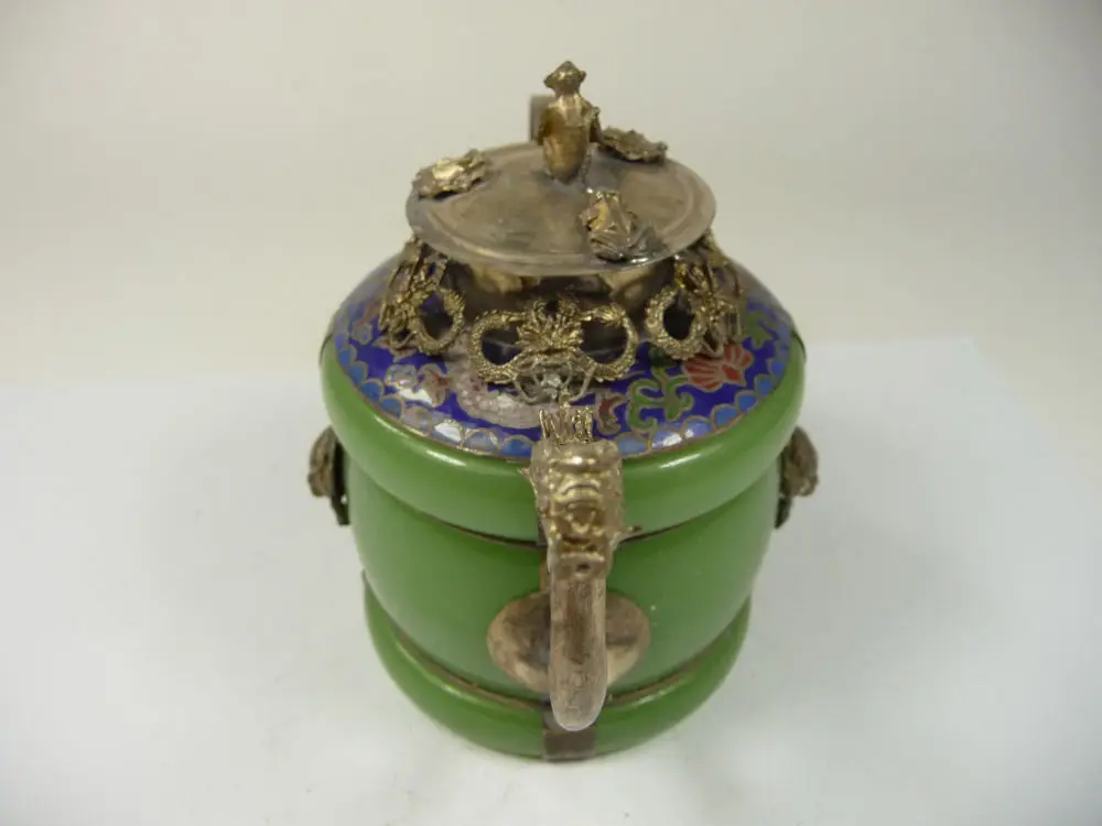 Collectible old china handwork superb jade teapot armored dragon lion monkey lid decoration metal handicraft