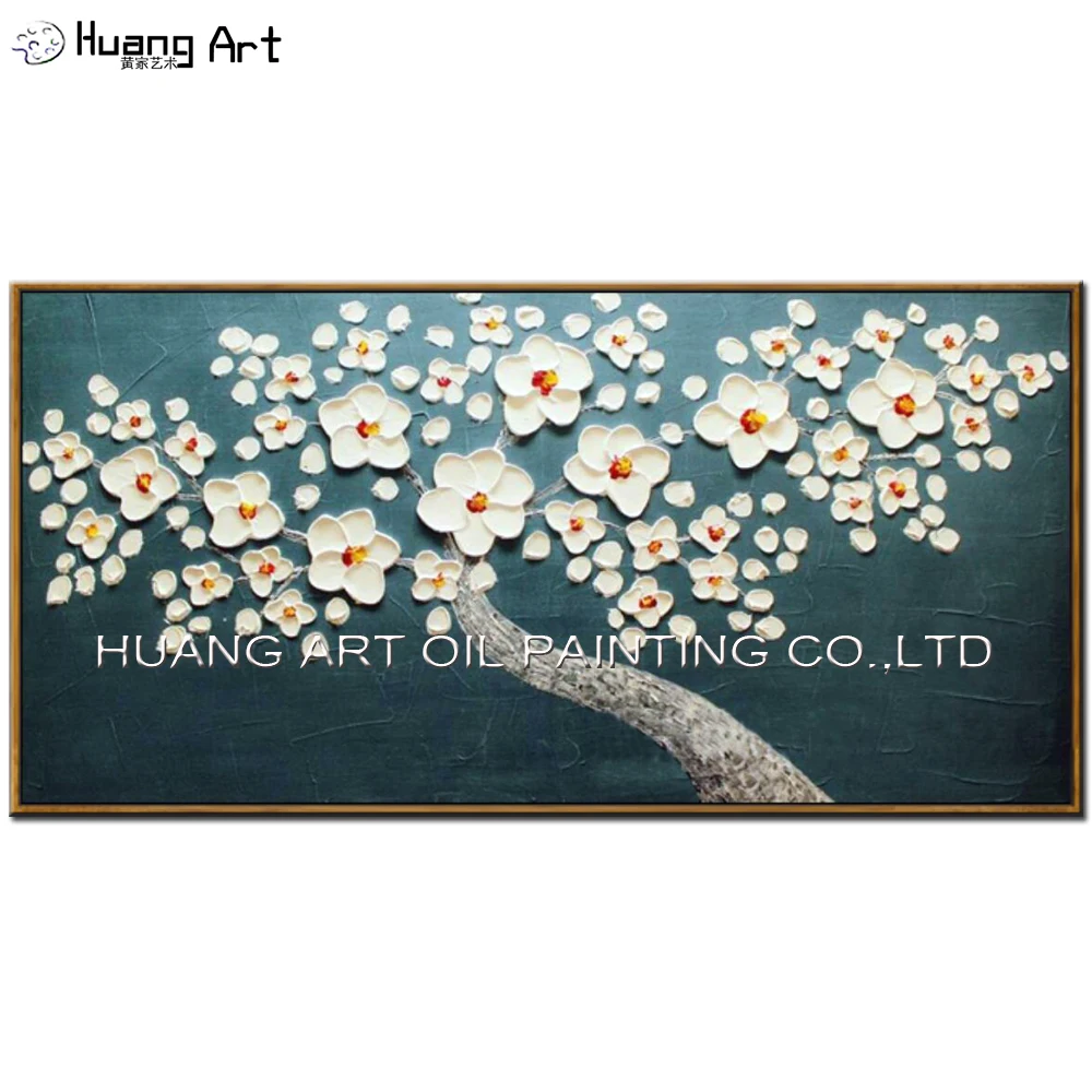 

Hand Painted Knife White Flowers Oil Painting Modern Thick Oil Rich Money Landscape Paintings For Room Decor Canvas Pictures