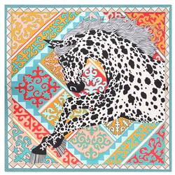 POBING Luxury Brand Silk Scarf Women Geometric Leopard Unicorn Print Square Scarves Large Foulard Femme Twill Silk Spring Scarf