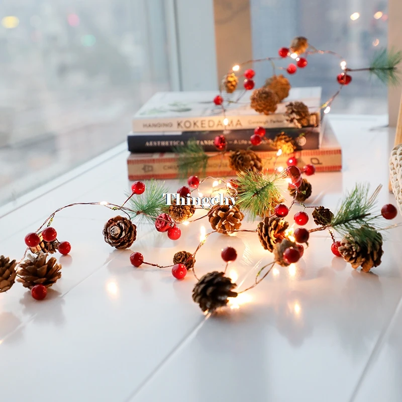 

Christmas Lantern Manual DIY Pine Needle Pine Cone LED fairy Light String Christmas Tree Decoration New Year Room Decoration