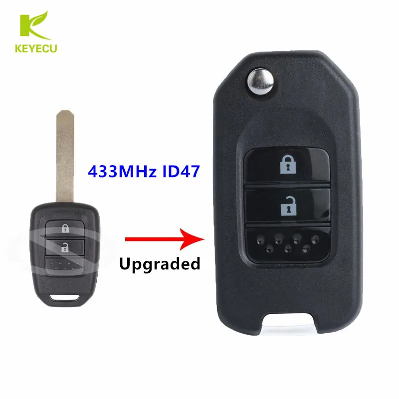 

KEYECU Replacement Upgraded Flip Remote Key Fob 433MHz ID47 for Honda Civic City B-RV Crider 2013 2014 2015 2016