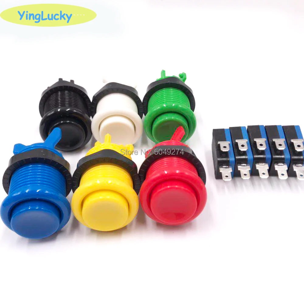 Yinglucky 8 Buah/Lot 28Mm Happ Tombol Tekan Amerika Standar Gaya dengan Sakelar Mikro Kit DIY Suku Cadang Mesin Permainan Tombol Arcade