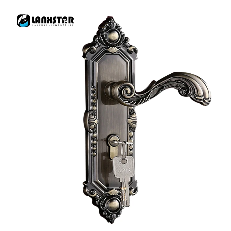 

LANXSTAR Manufacturer Direct Sale Hard Strength Zinc Alloy Indoor Handle Lock Mechanical Key Mute Cylinder Wood Door Handle Lock