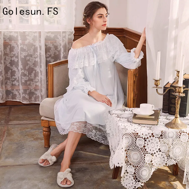 New Arrival 2018 Spring and Autumn Women Vintage Princess Pure Cotton Nightgowns Lady Gowns Sleepwear Nightwear Vestidos QGT053