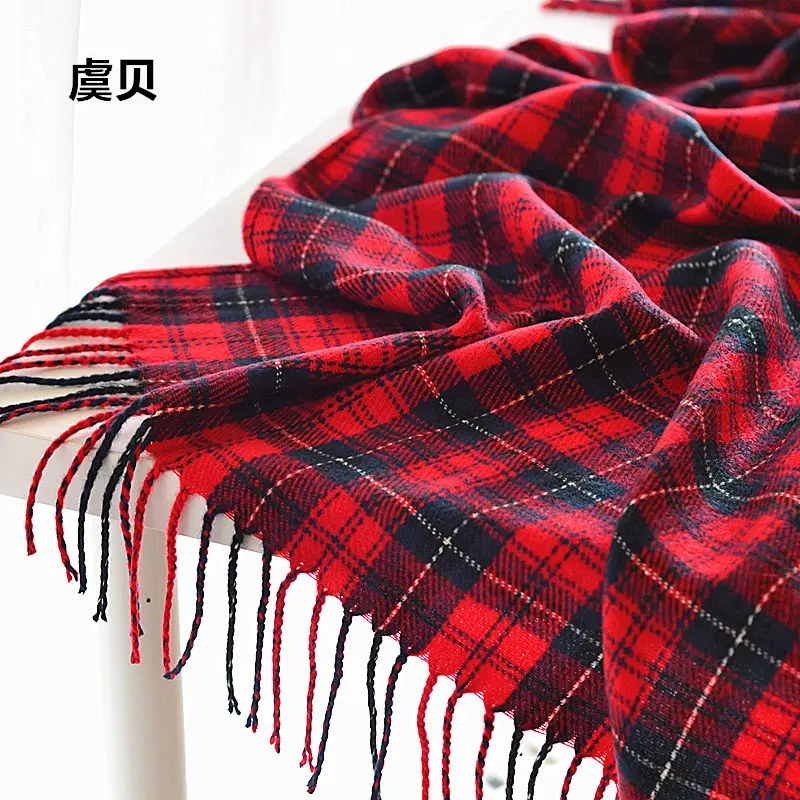 High quality spring autumn winter blanket red plaid scarf unisex acrylic scarves women\'s warm tassels shawls wrap christmas gift