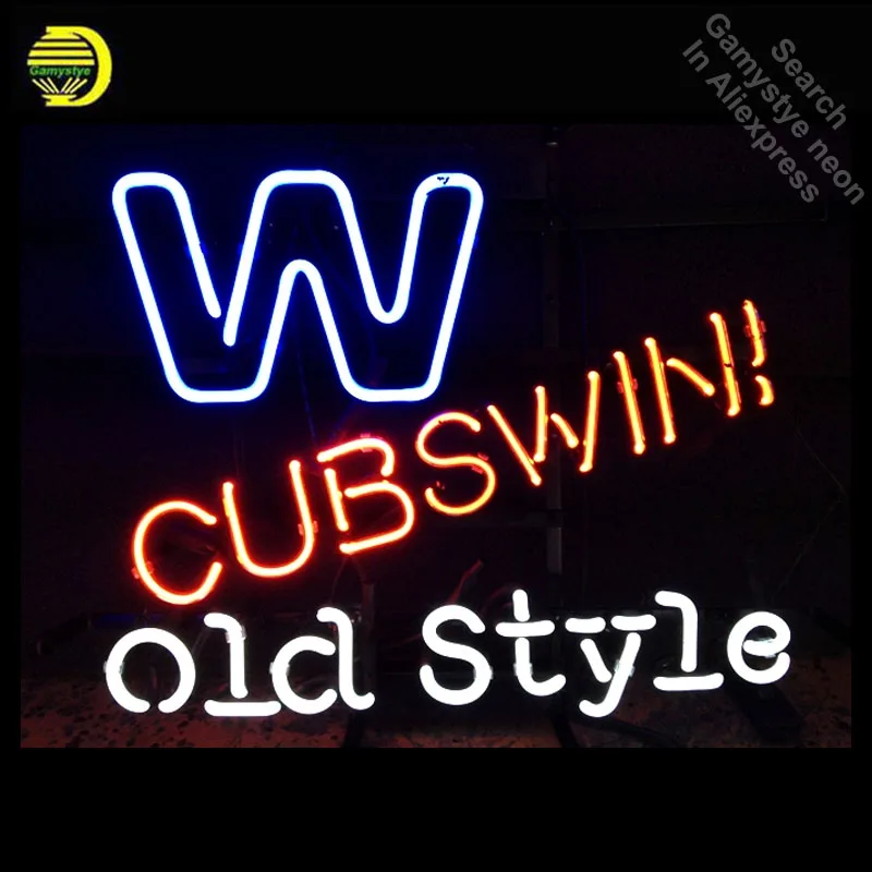 Neon Sign for Chicago Cubs Old Style Win Neon Bulb sign handcraft neon lights Decorate Room Decoration Chambre Indoor Lighting