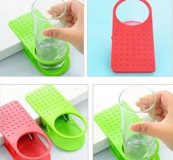 1PC Clip Cup Holder Drink Plastic Cup Coffee Holder Clip Desk Table Multicolour Fit Home Office KX 328
