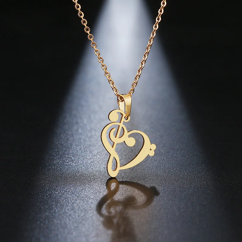 DOTIFI collar de acero inoxidable símbolo musical Corazón de agudos y bajos Clefs infinito amor collares con amuleto colgante Unisex joyería