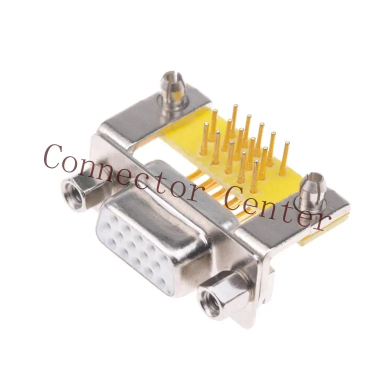 High Quality D-SUB DR HDB Connector 15PIN Female solid Pin Full Gold flash Right Angle 8.89H