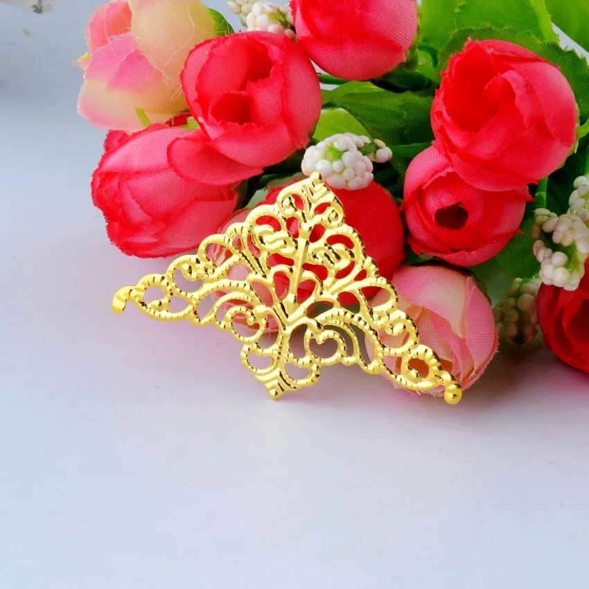 

Free shipping-50Pcs gold tone Filigree Triangle Wraps Connectors Metal Crafts Decoration DIY Findings 5cm x 3.2cm J2714