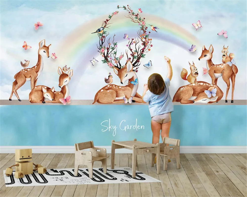 

beibehang Custom fashion Nordic silky three-dimensional modern minimalist cute animal elk children's room wall papers home decor