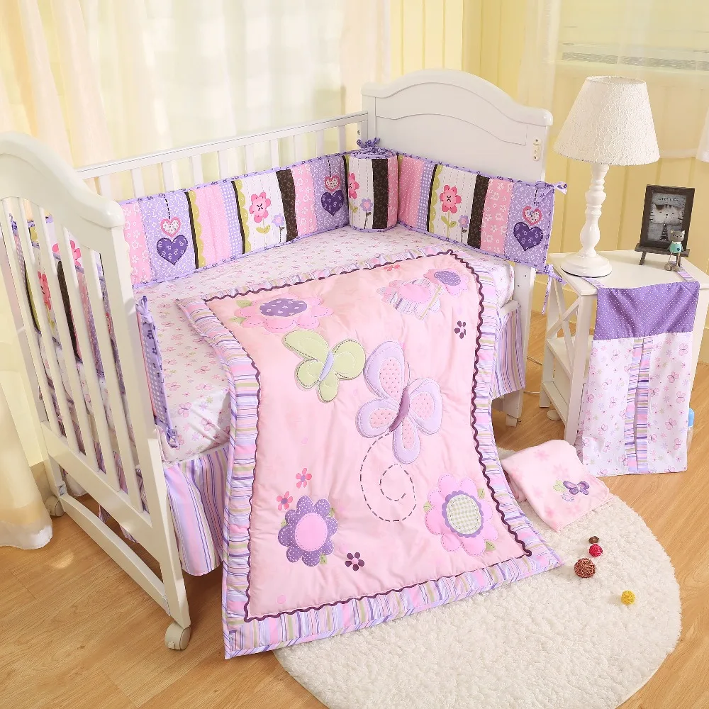 4pc embroidery bambino crib bedding set including comforter,fitted sheet,crib skirt,bumpers