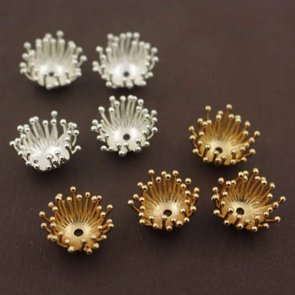 20個-14mm-フィリグリー花芯ボールピン-穴付き真鍮鋳造ビーズ-クッションキャップ-ベース-diy-ジュエリーアクセサリー