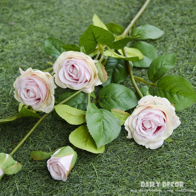 

wholesale 5 heads silk Rose artificial flowers nice high simulation fake rose Living room home decoration wedding rose 10pcs/lot