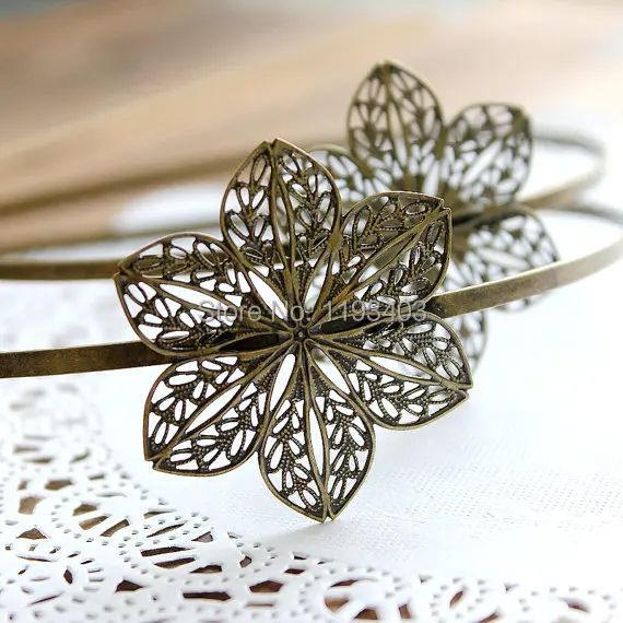 10PCS Adjustable Antique Bronze Filigree Floral HeadBand Setting hairband accessories  NICKEL FREE-(HBSB-4)