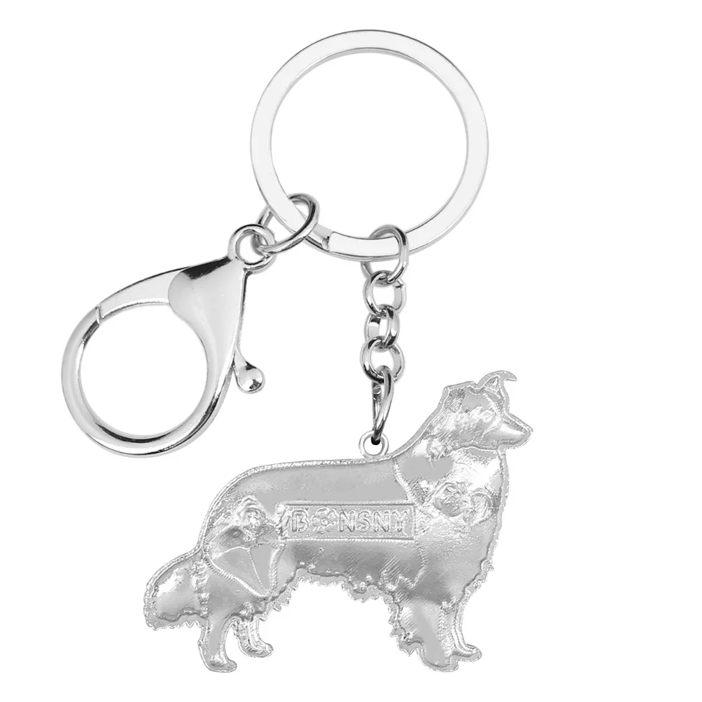 Bonsny Enamel Alloy Rhinestone Border Collie Dog Key Chains Keychains Pendant Animal Pet Jewelry For Women Girls Bag Charms Gift