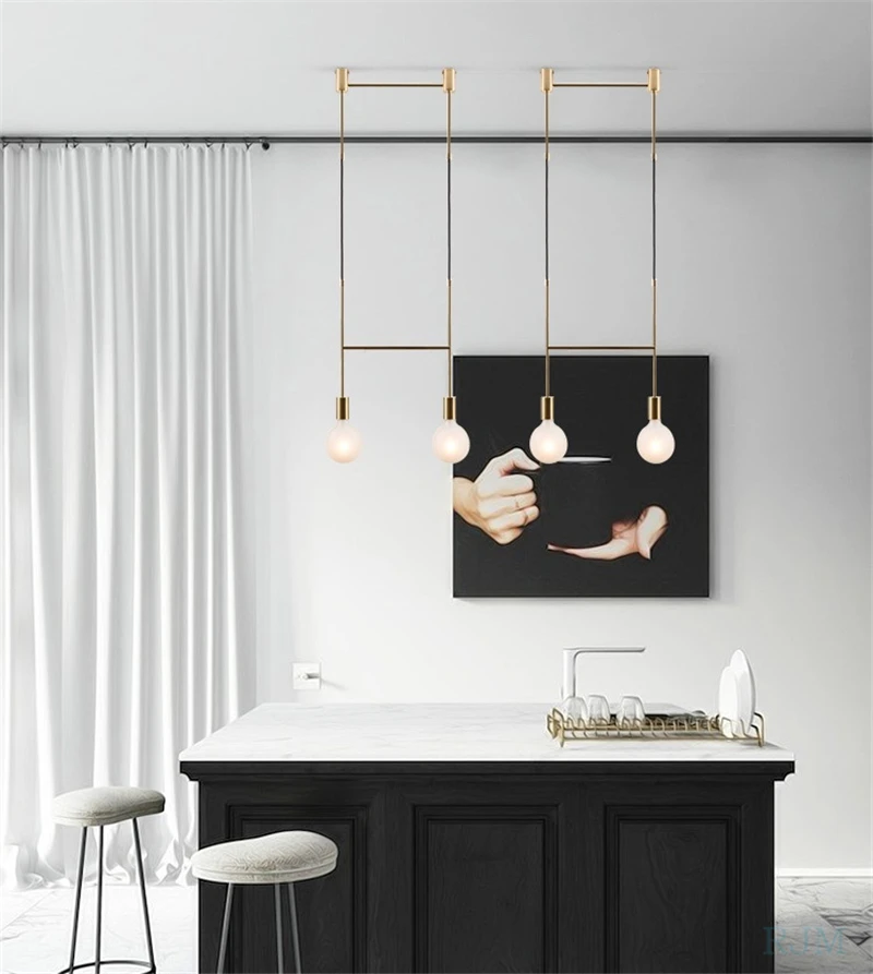 Nordic Line Gold Lampu Chandelier Besi Modern Hanglamp untuk Ruang Tamu Kamar Tidur Samping Tempat Tidur Natal Dekorasi Rumah Perlengkapan Pencahayaan