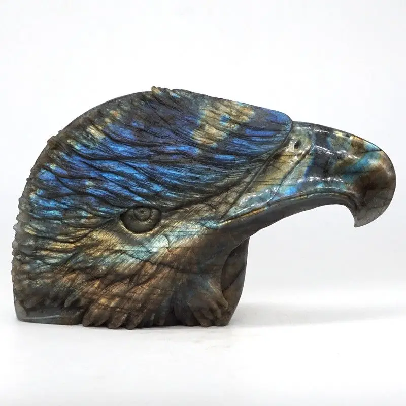 Eagle Figurine Decor Natural Labradorite Carved Animal Statue Home Ornament 6.8