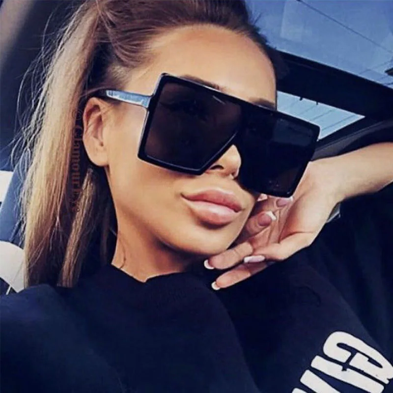 black Oversized Flat Top sun glasses for woman 2025 Big Square Gradient women\'s sunglasses Fashion Brand Shades Oculos Unisex