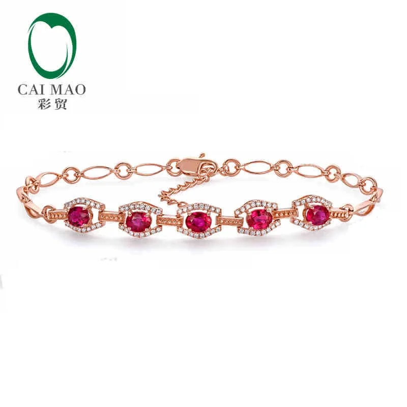 CaiMao 18KT/750 Rose Gold 1.68 ct Natural Ruby & 0.32 ct Round Cut Diamond Engagement Gemstone Bracelets Jewelry