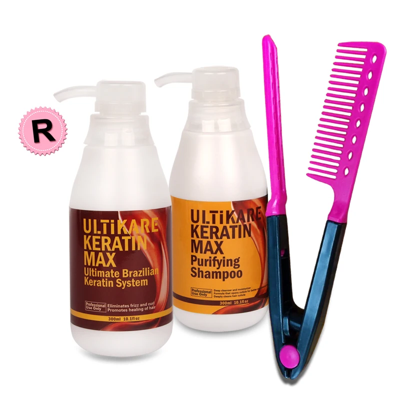 

300ml Purifying Shampoo+300ml Brazilian Keratin Hair Treatment 12% Formalin +Free Red Comb