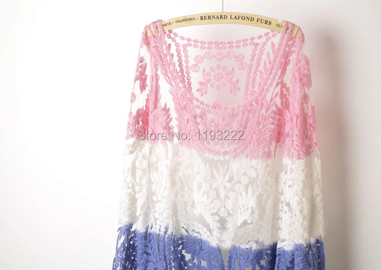 Cute Women Cotton Lady Embridery Lace Blouse Semi Sheer Crochet  Floral Tops Long Sleeve Gradient T Shirts Blouses Shirt