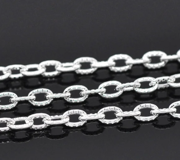 

8Seasons Iron Alloy Open Textured Link Cable Chain Findings Silver Plated DIY Making Necklace Jewelry 4.5x3mm(1/8"x1/8"),10M