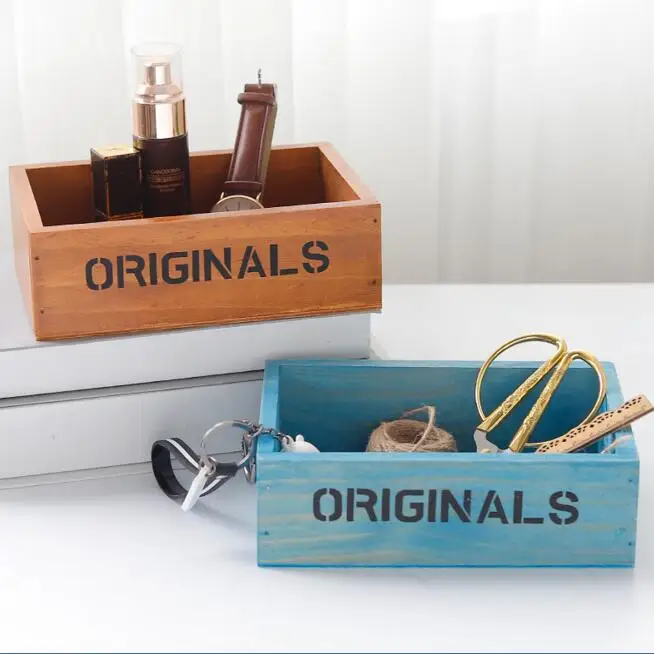 Popular Wooden Desk Storage Box Office Home Desk Decoration Table Pen Keychain Organizer Holder Stationery Flower Wooden Box