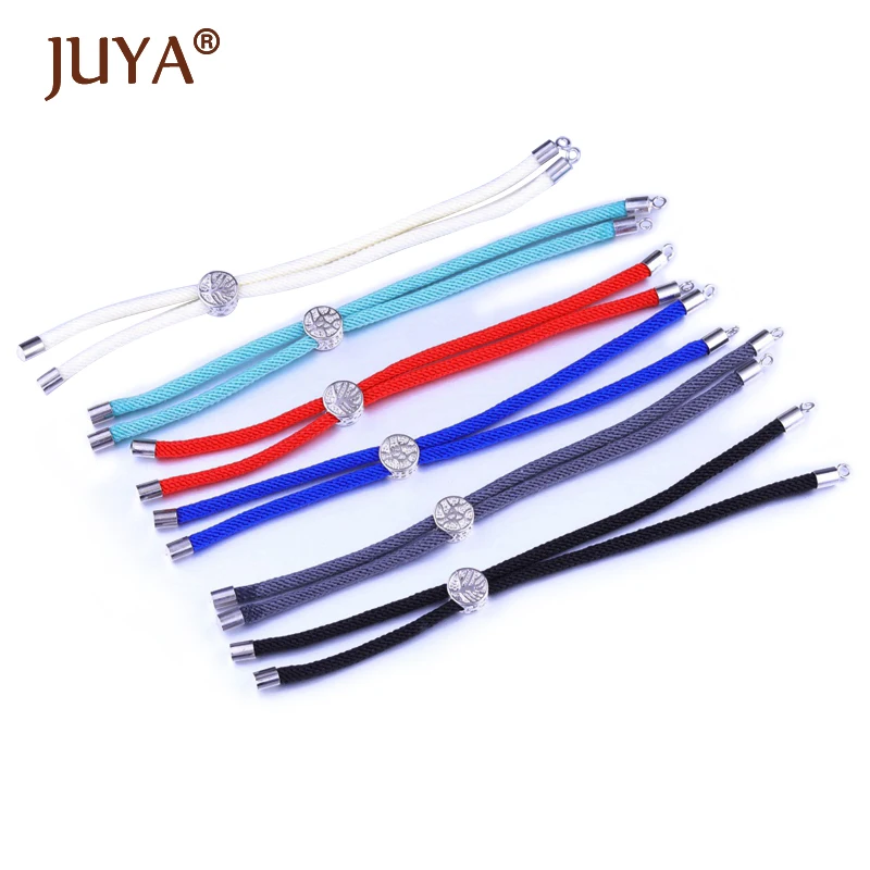 JUYA Black Red String Woven Rope Chain with Life Tree Slider Beads Adjustable Chains For Making Bracelets Link Connectors Charms