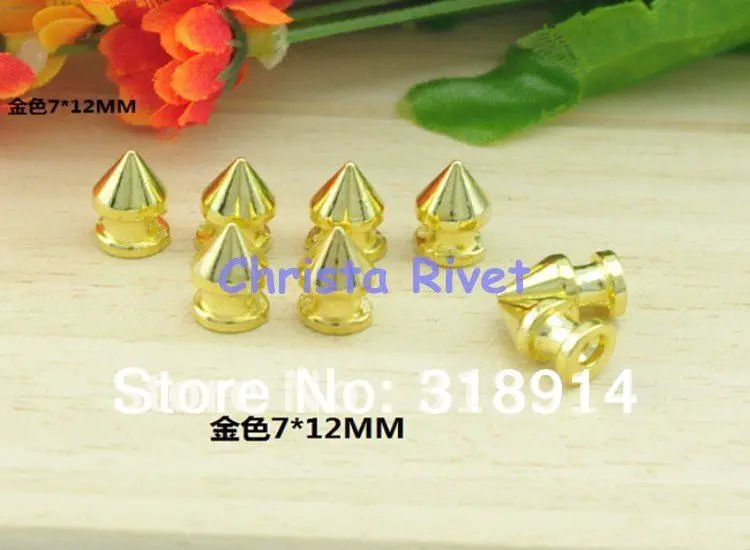 Wholesale 100pcs 7*12mm Gold Spikes Studs Punk Bullet Rivet DIY Screwback Accessory