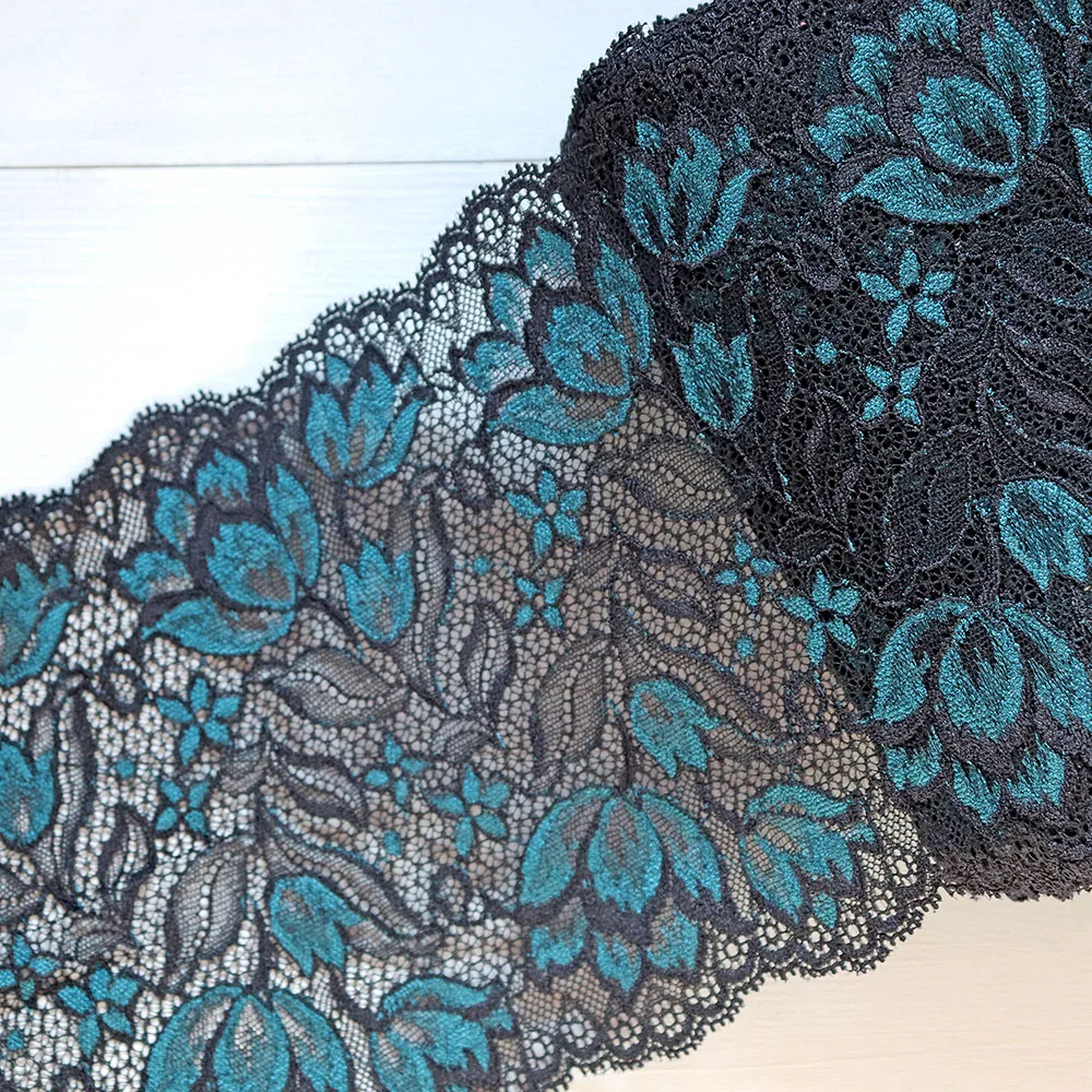 16cm Wide Apparel Lace Accessories Black Blue Elastic Stretch Lace Applique Trim Ribbon Sewing Fabrics Underwear Garment Clothes