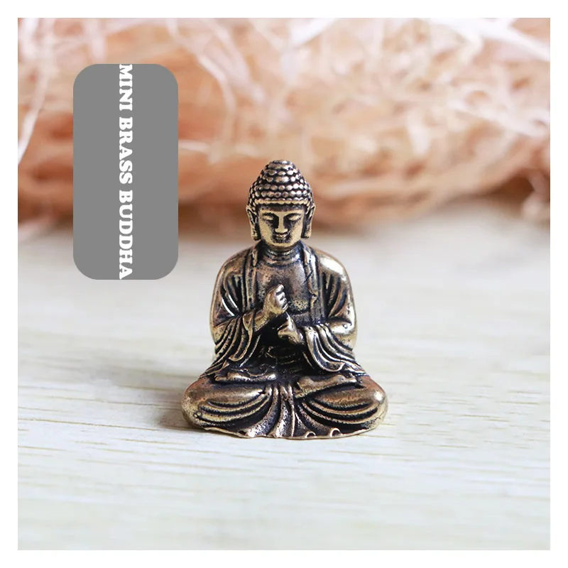 Mini Portable Vintage Brass Buddha Statue Pocket Sitting Buddha Figure Sculpture Home Office Desk Decorative Ornament Toy Gift