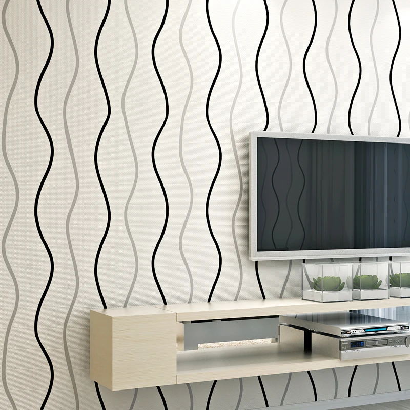 beibehang papel de parede 3D Wavy striped non woven Wall paper roll Modern Embossed Flocking Wallpaper for Living room TV