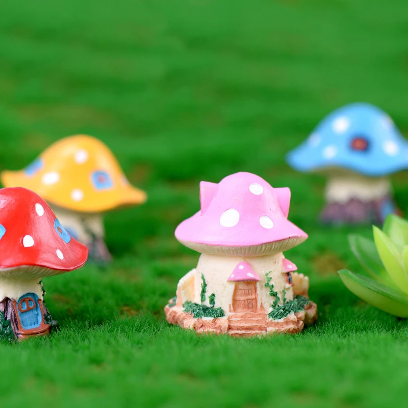 1PC Kawaii Garden Mini Mushroom House Micro Figurine Resin Craft Decorative Ornament Tiny Fairy World Bonsai Decoration