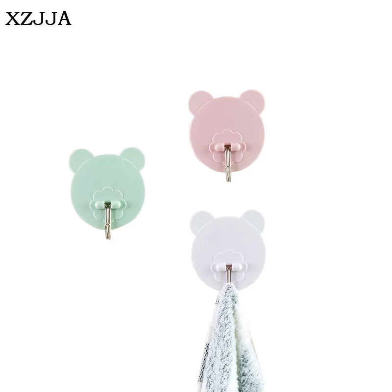 

XZJJA 4PCS/Set Multi-Purpose Racks Cute Bear Self Adhesive Wall Door Hooks Bathroom Kitchen Jewelry Key Organize Hanging Hooks