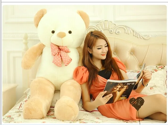 huge lovely new plush Teddy bear toy stuffed light brown teddy bear with bow birthday gift about 160cm