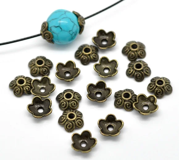 Free Shipping 500pcs Antique Bronze Flower Bead Caps Findings 10x4mm (Fit 12mm-18mm Bead) Jewelry Findings Wholesale J0076*5