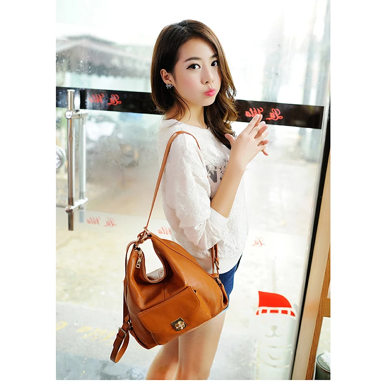 100% Natural Cowhide Women Backpack, Women Genuine Leather Shoulder bag, Girl Hobo Bag , B394