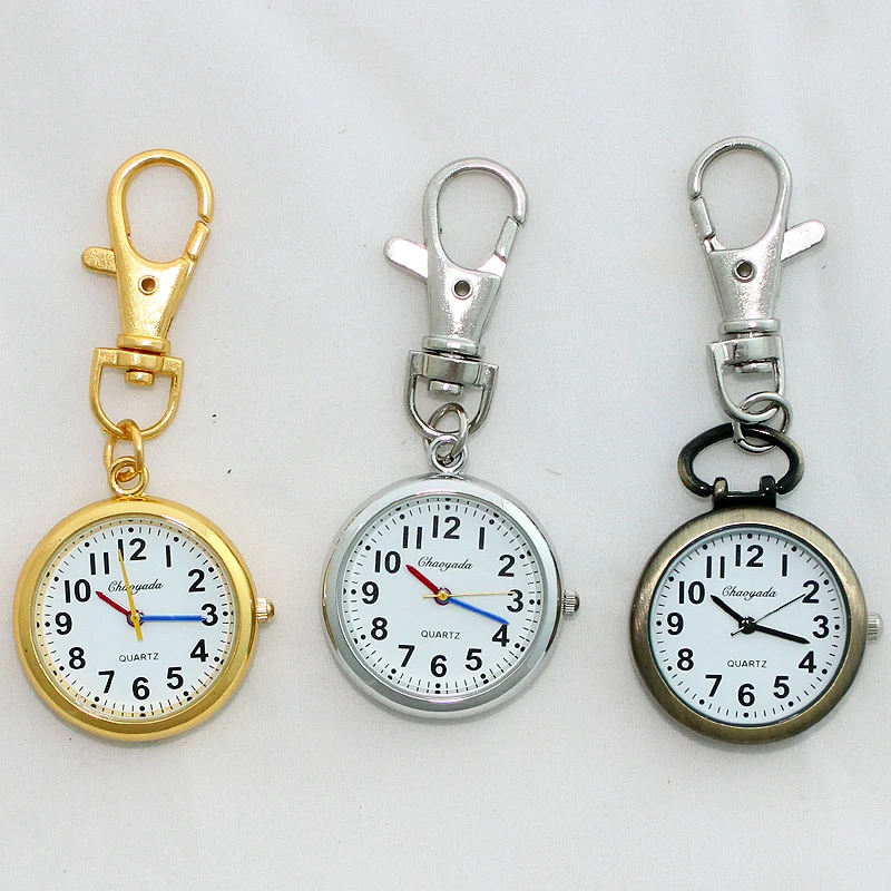 Silver Gold Bronze Retro Pocket Key Ring Clip Clasp Bag Watch Quartz Watch GL52 Cute Pocket Watches