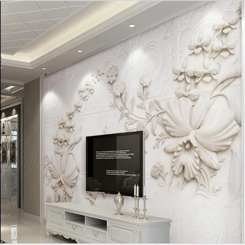 

wellyu Custom large - scale murals 3d stereo meters white Jane European - style stone orchid TV background wall wallpaper