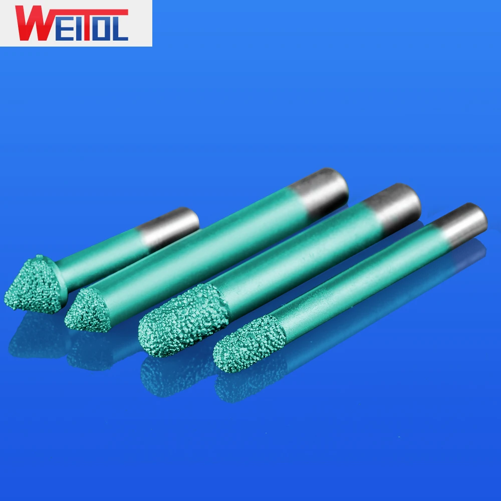 WeiTol 1pcs 3D carving bits Vacuum brazed stone cutting bits ball nose router bits 3D V groove engraving bits for granite