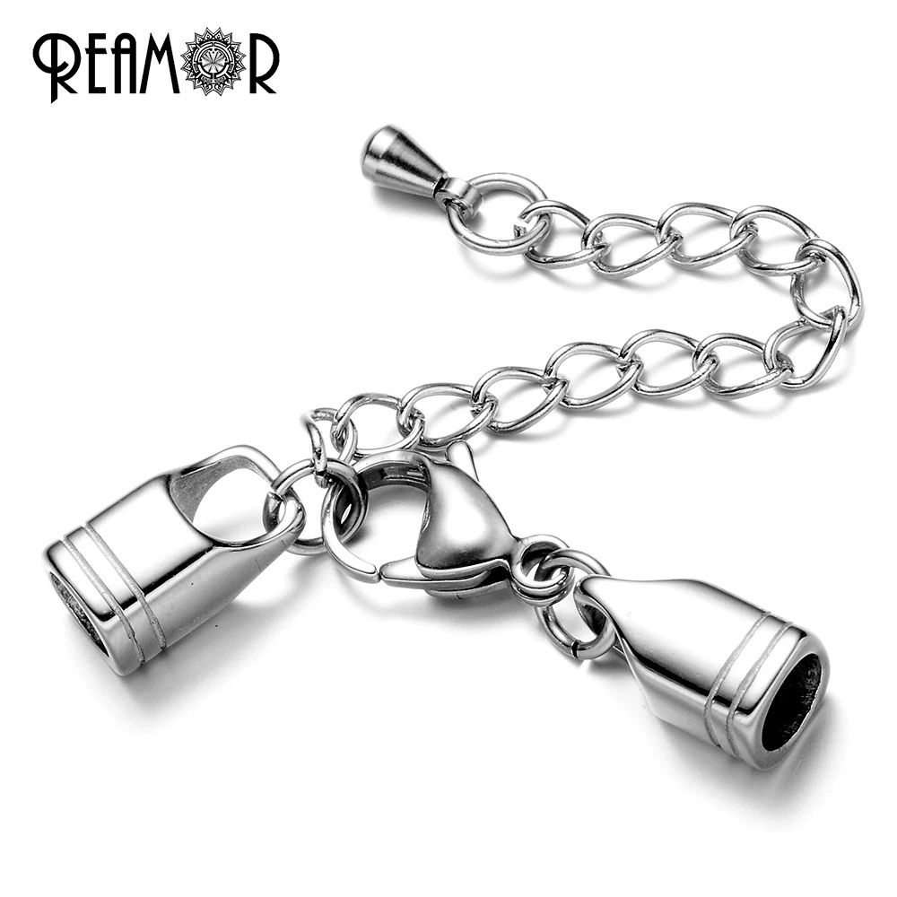 REAMOR Hole Size 5mm Lobster Clasp with Extender Chain 316L Stainless Steel Connector Clasp for DIY Jewelry Making Findings