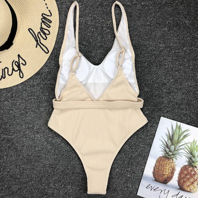 Belt One Piece Swimsuit Women White Red Black Orange Beige Yellow Swimwear Mujer 2023 Sexy High Leg Monokini Push up Bating suit