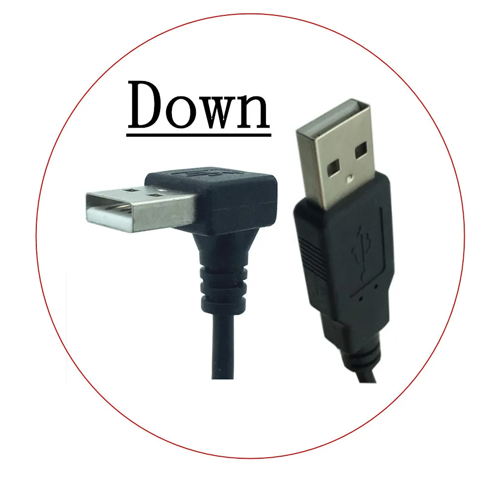 Adaptador de extensão usb a macho, adaptador de 90 graus direito e esquerdo para baixo, de 25cm