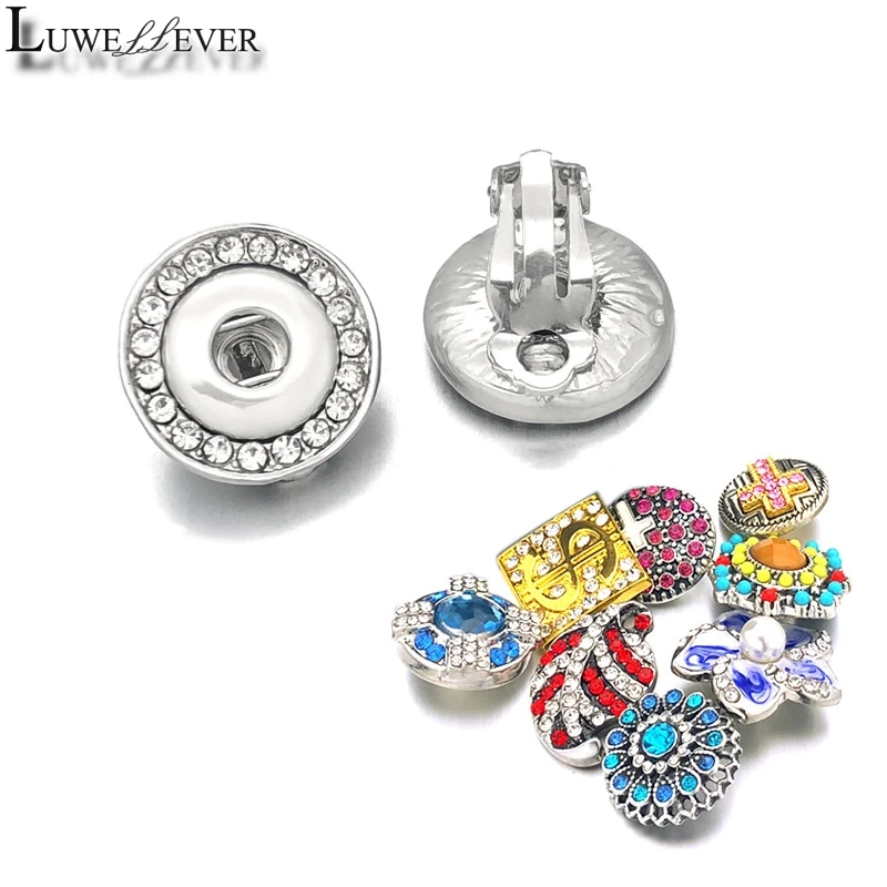 Hot 024 Crystal Rhinestones Heart 12mm Snap Button Earring Women Charms White K Plated Design Earrings Jewelry Women Gift