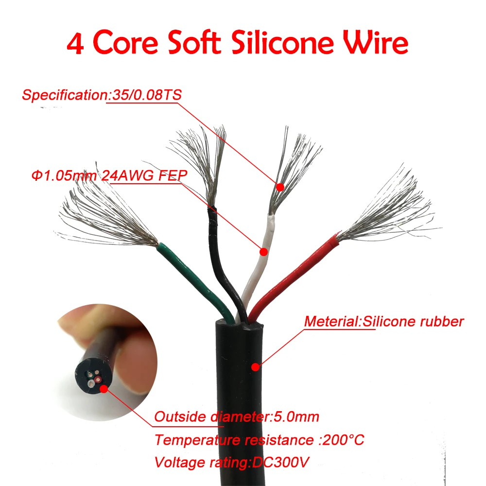 QUICKO 3C/4C/5C core Soft Silicone Wire for T12 soldering iron DIY KITS