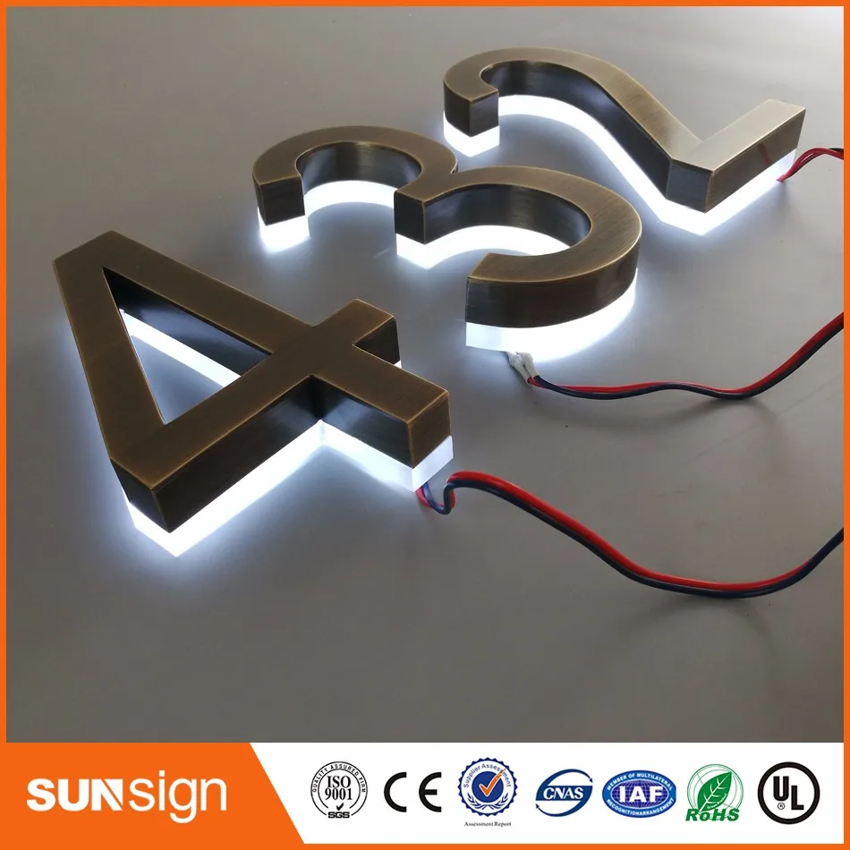 H 35cm Custom Home decor stainless steel LED light numbers house