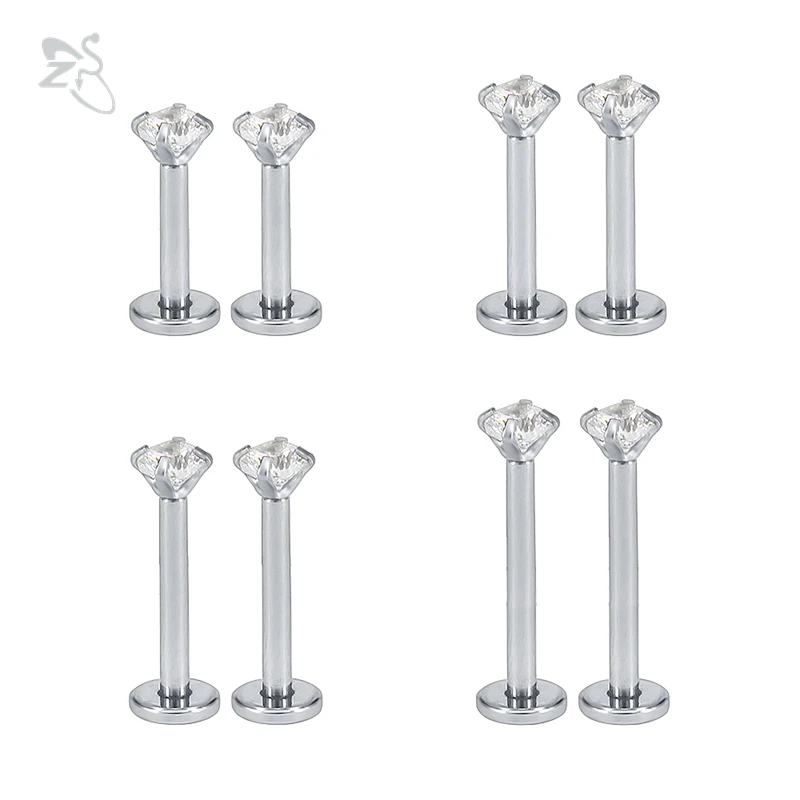 ZS 8pcs/lot Stainless Steel Lip Piercings Tragus Labret Ear Cartilage Crystal Set Zircon Round Orelha Cartilage Piercing Jewelry