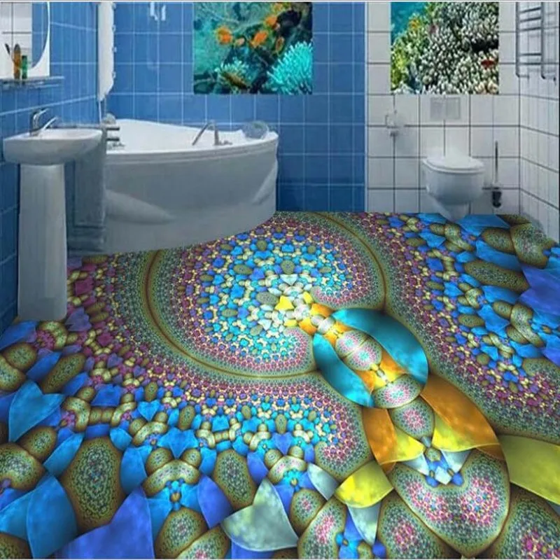 wellyu  Customized large-scale murals dream spiral sea floor 3D pvc thick floor wear-resistant background