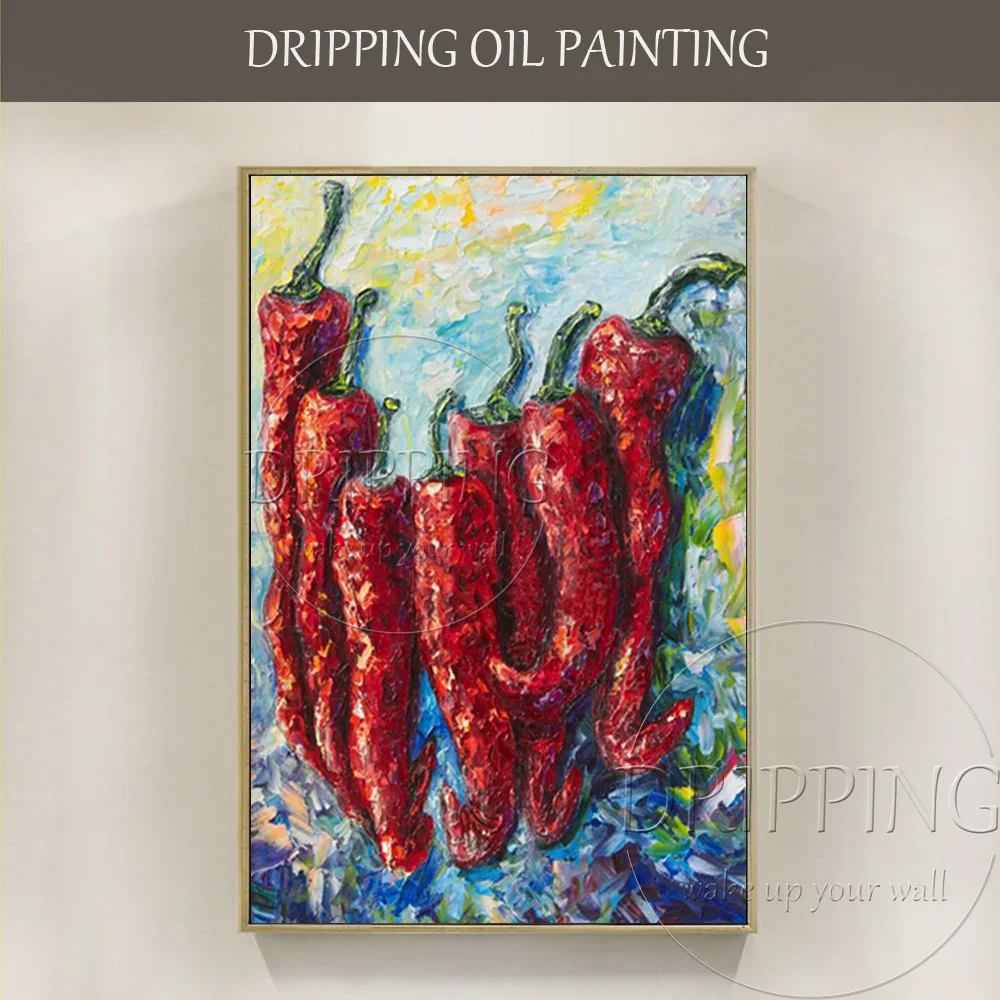 Artist Hand-painted High Quality Still Life Chili Oil Painting Modern Abstract Red Chili Oil Painting for Kitchen Decoration